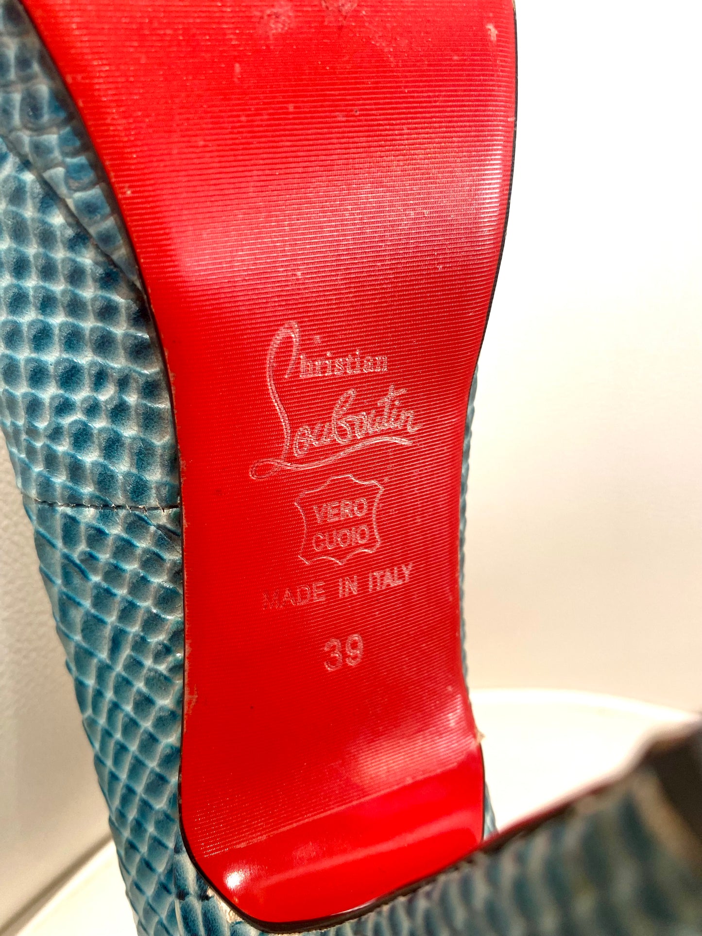 Christian Louboutin Aqua Snakeskin Platform Heels