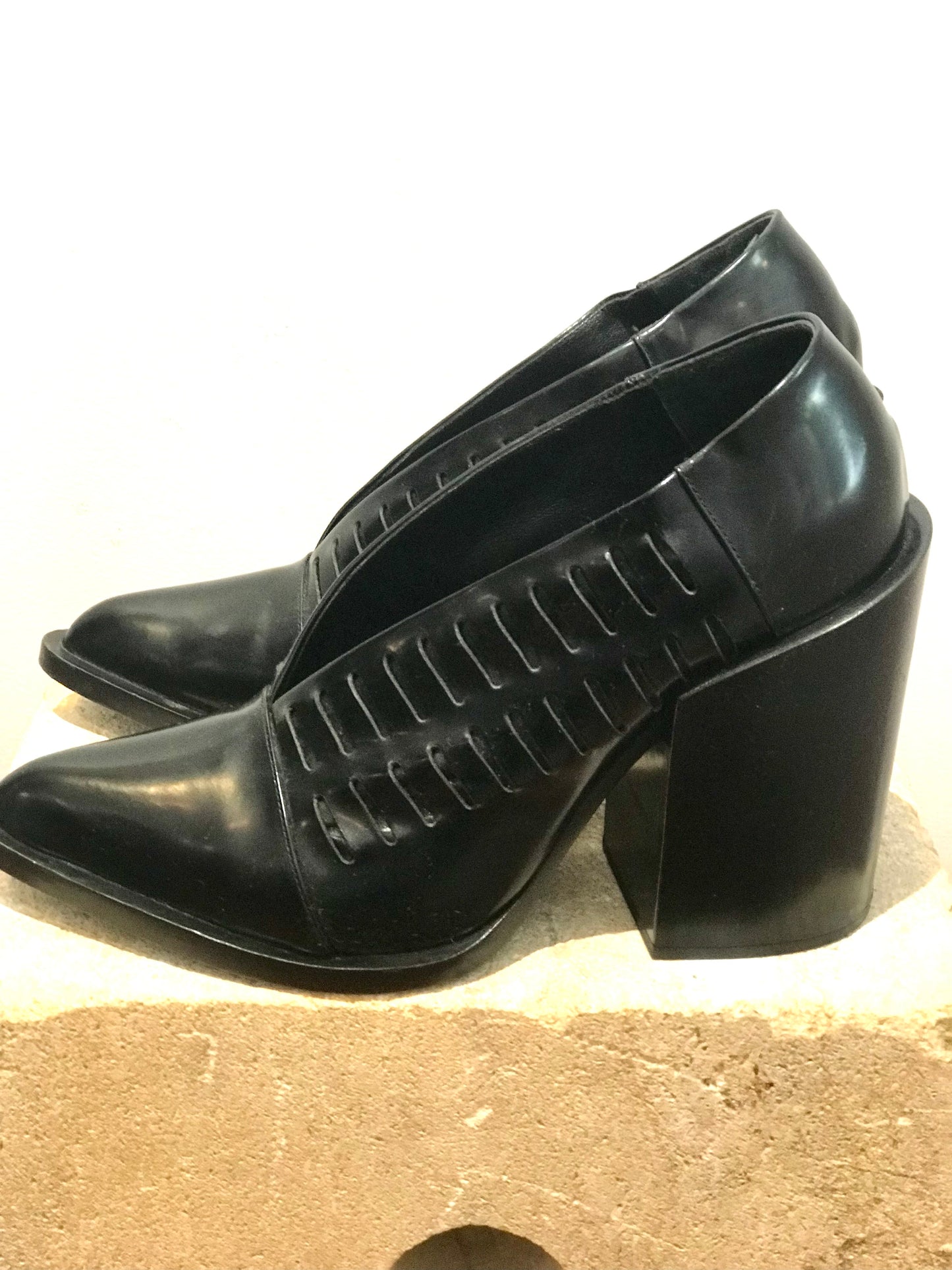 Jill Sander Black Leather Block Heels
