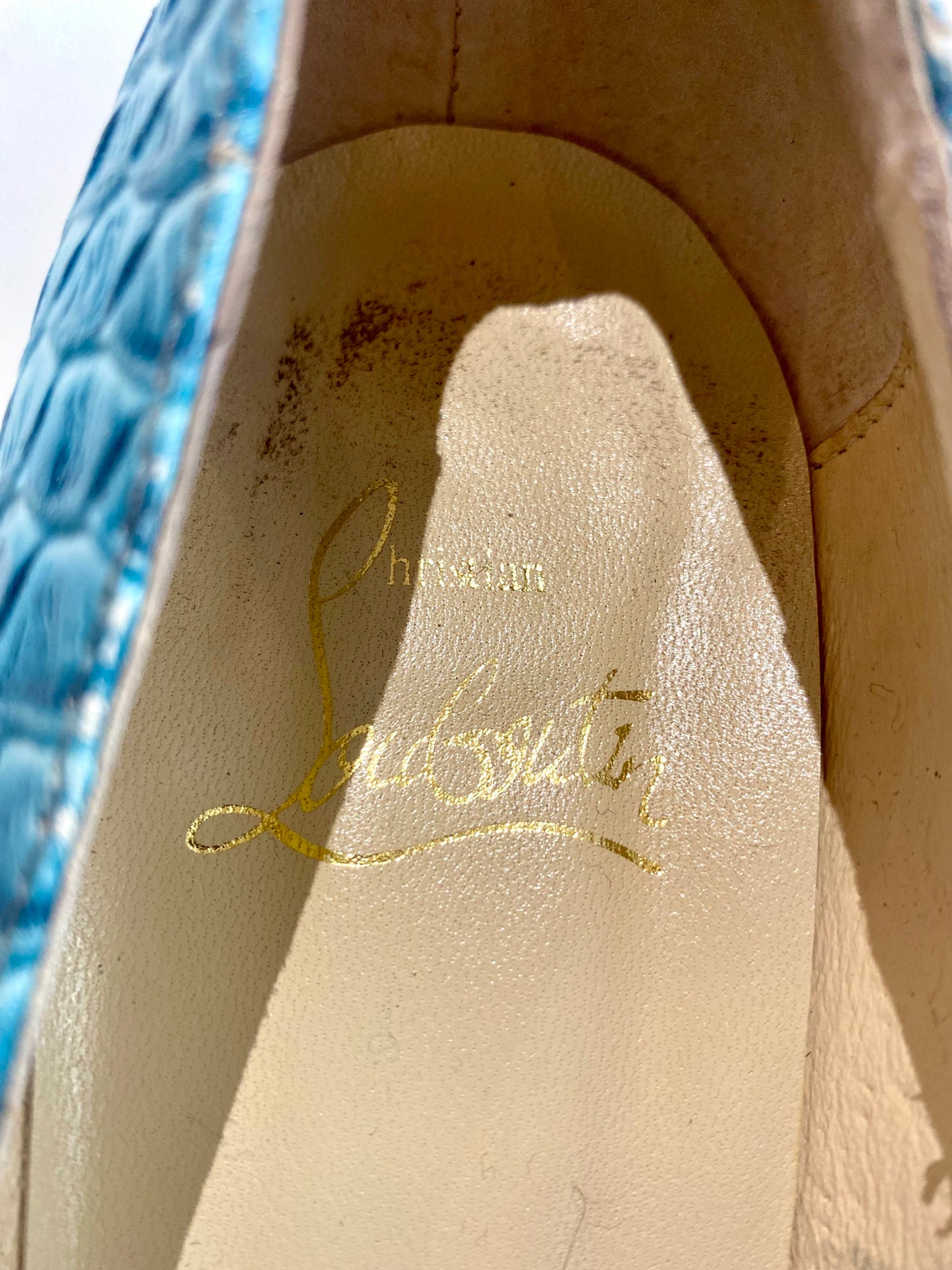 Christian Louboutin Aqua Snakeskin Platform Heels