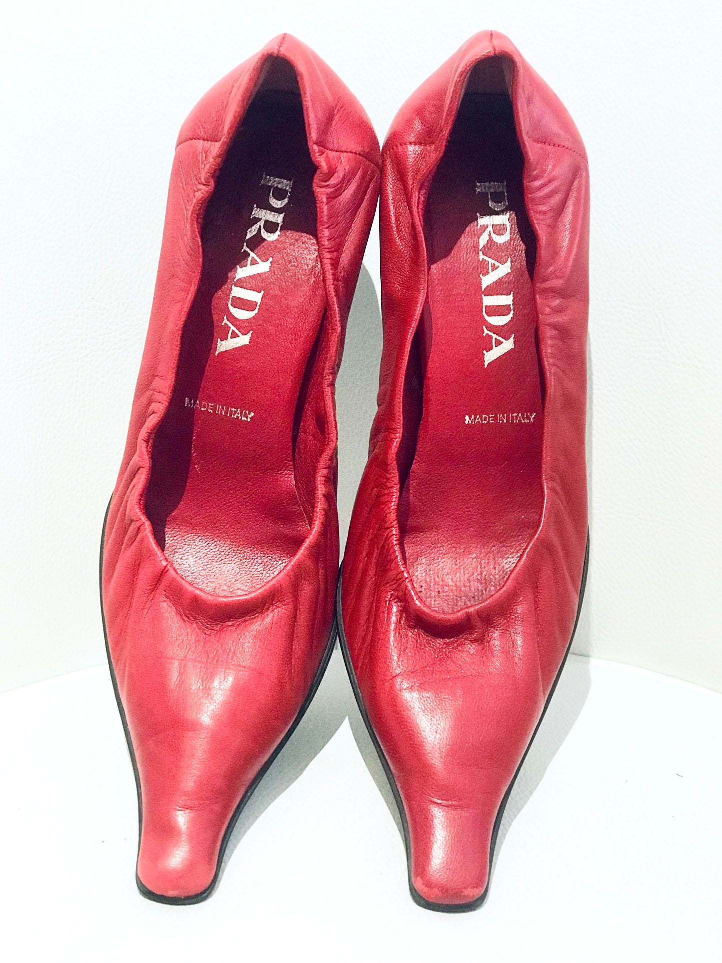 Prada Red Leather Pointed Toes