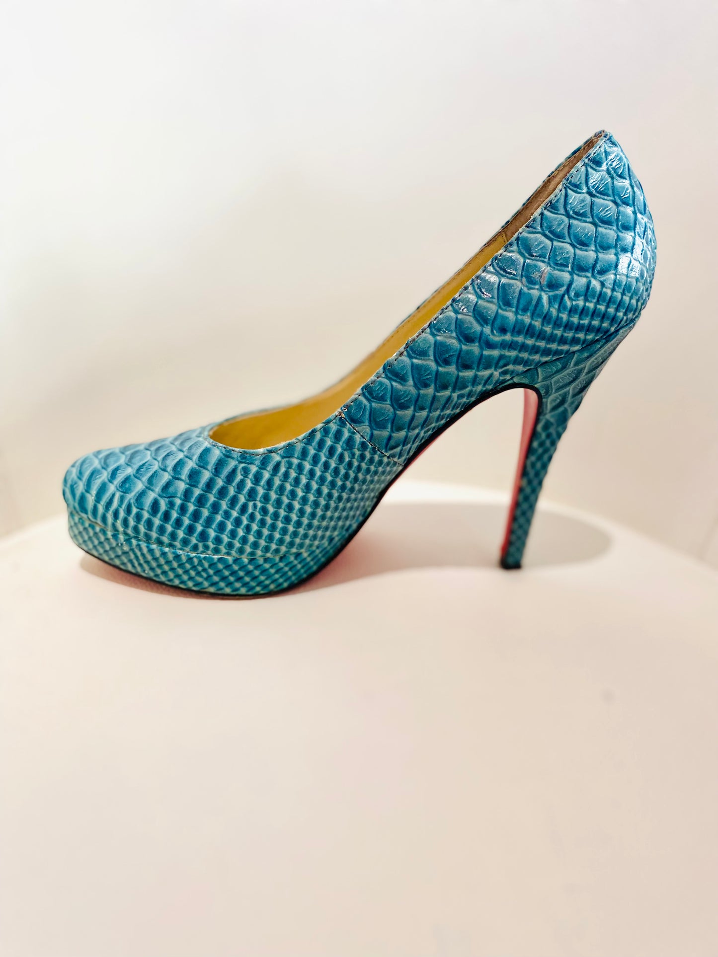 Christian Louboutin Aqua Snakeskin Platform Heels