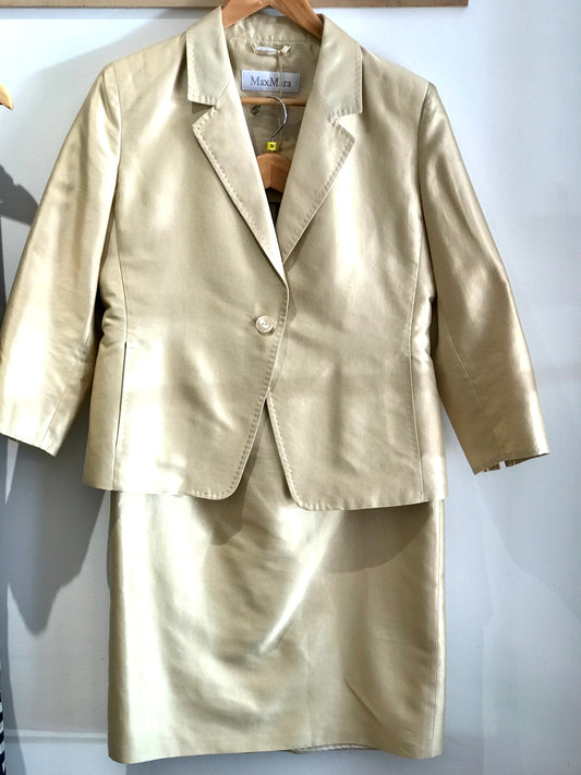 Max Mara Gold Silk/Cotton Jacket & Skirt Set Up