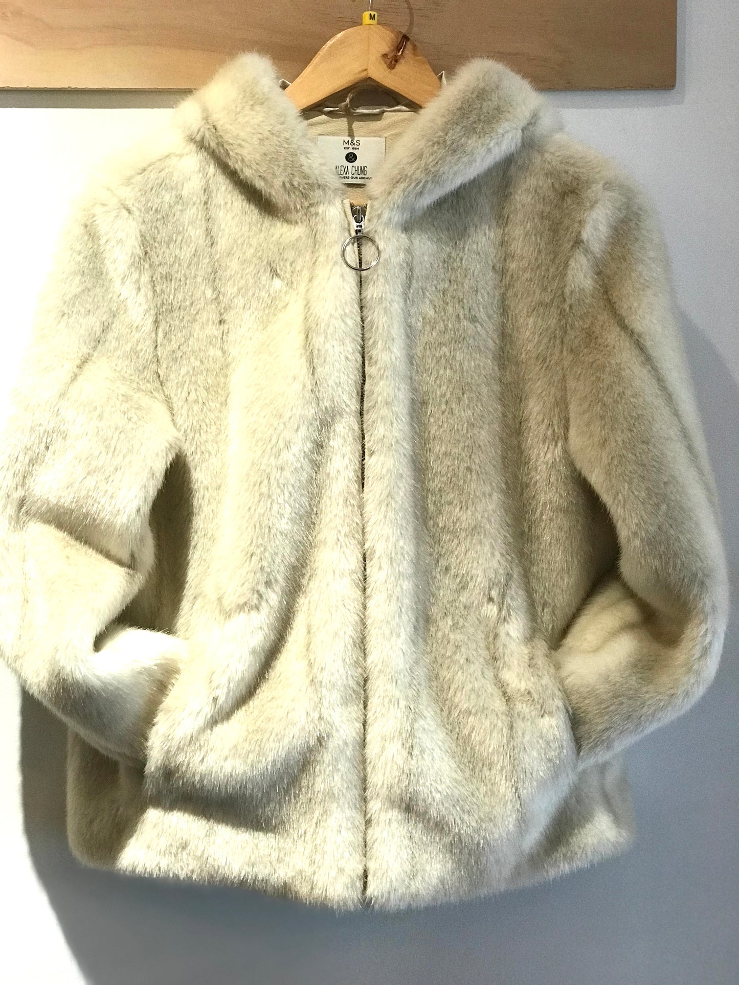 Grey Faux Fur Hoodie Alexa Chung