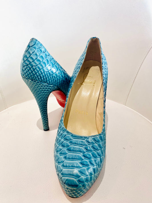Christian Louboutin Aqua Snakeskin Platform Heels