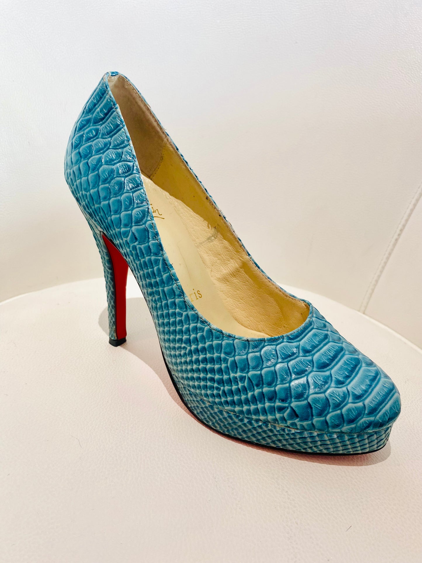 Christian Louboutin Aqua Snakeskin Platform Heels