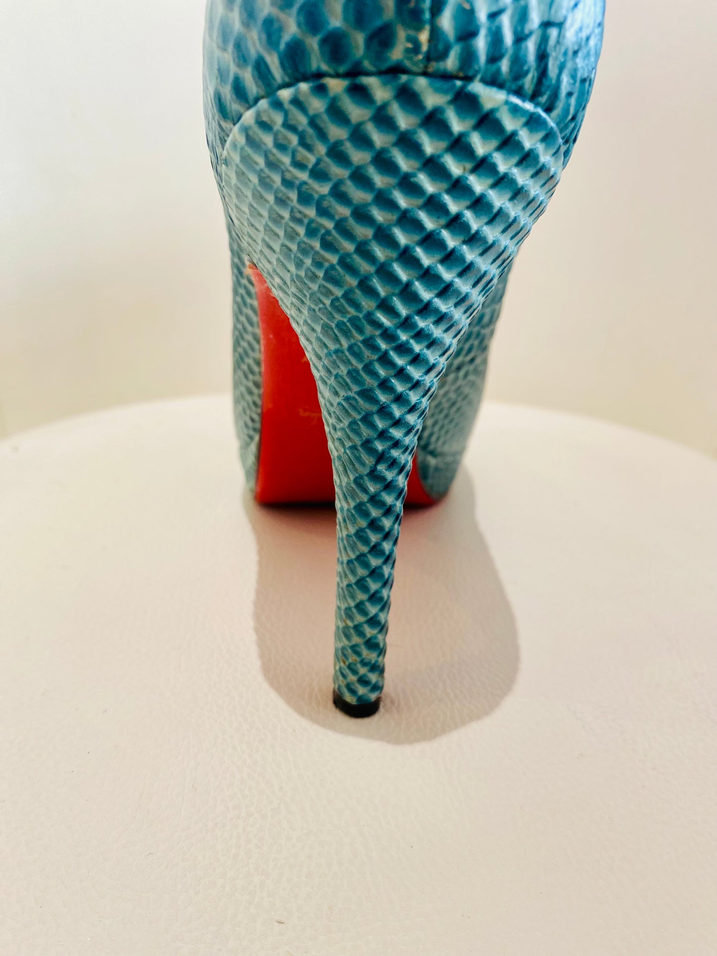Christian Louboutin Aqua Snakeskin Platform Heels