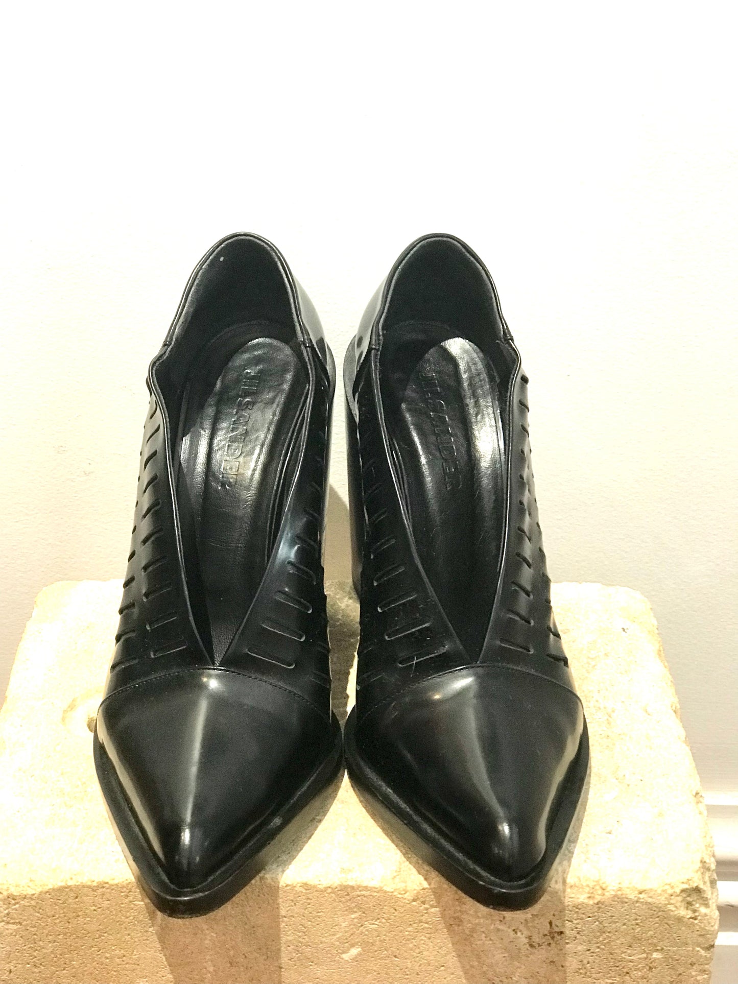 Jill Sander Black Leather Block Heels