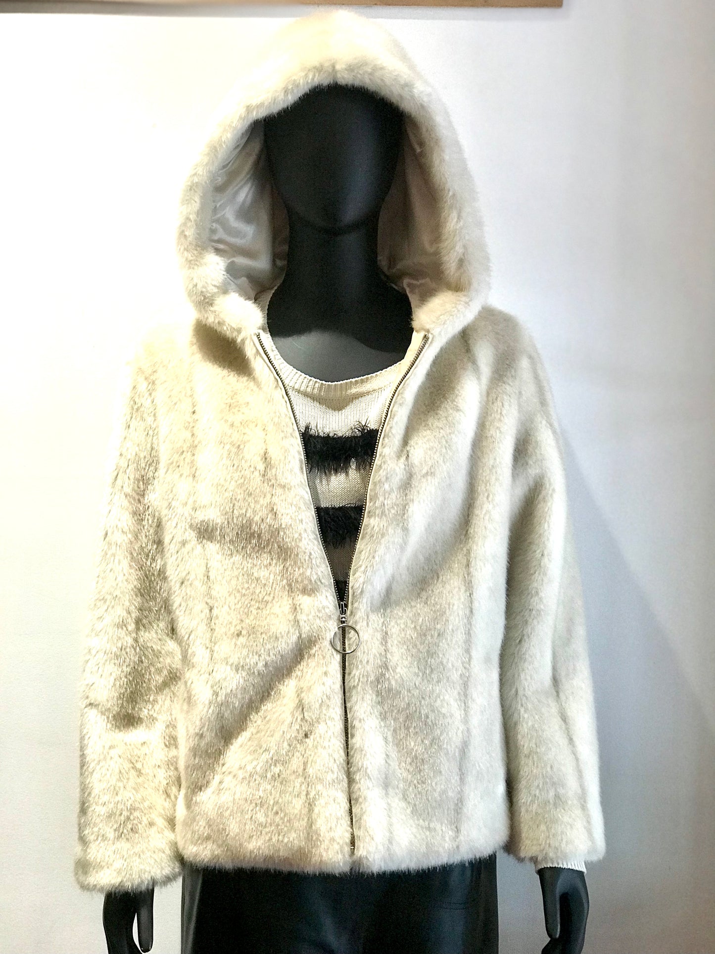 Grey Faux Fur Hoodie Alexa Chung