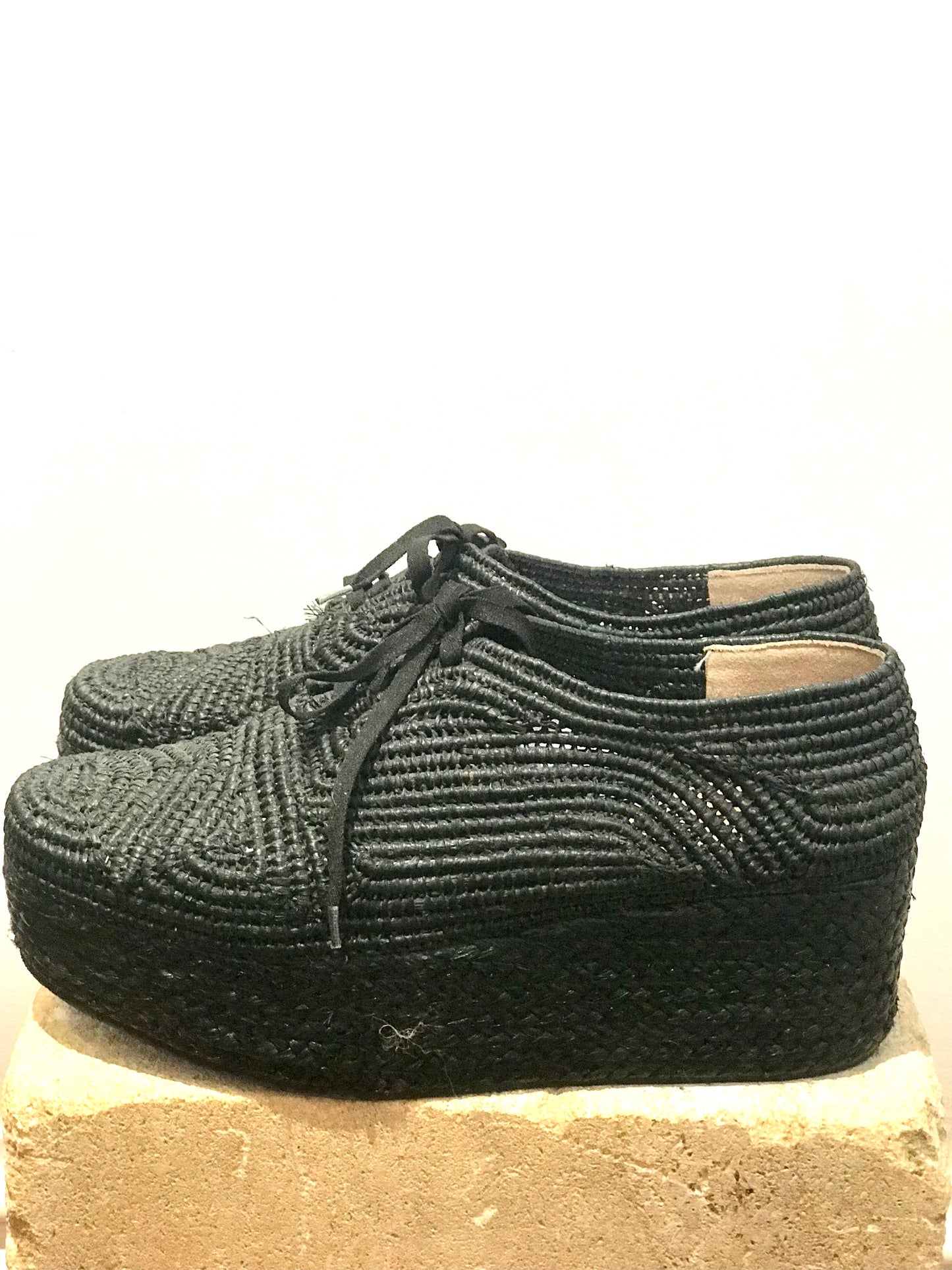 Robert Clergerie Black Raffia Woven Platform