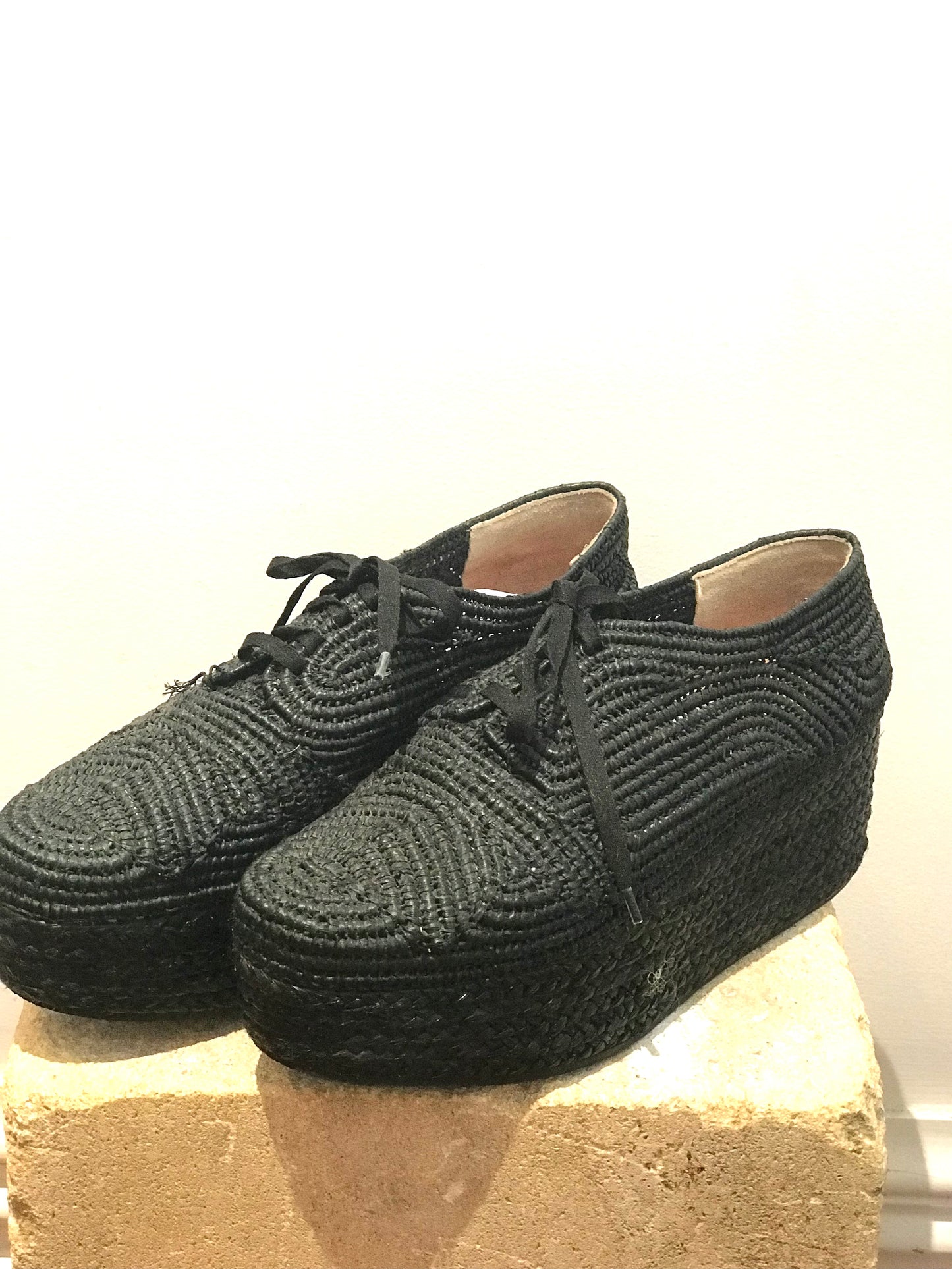 Robert Clergerie Black Raffia Woven Platform