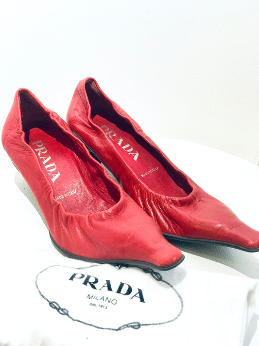 Prada Red Leather Pointed Toes