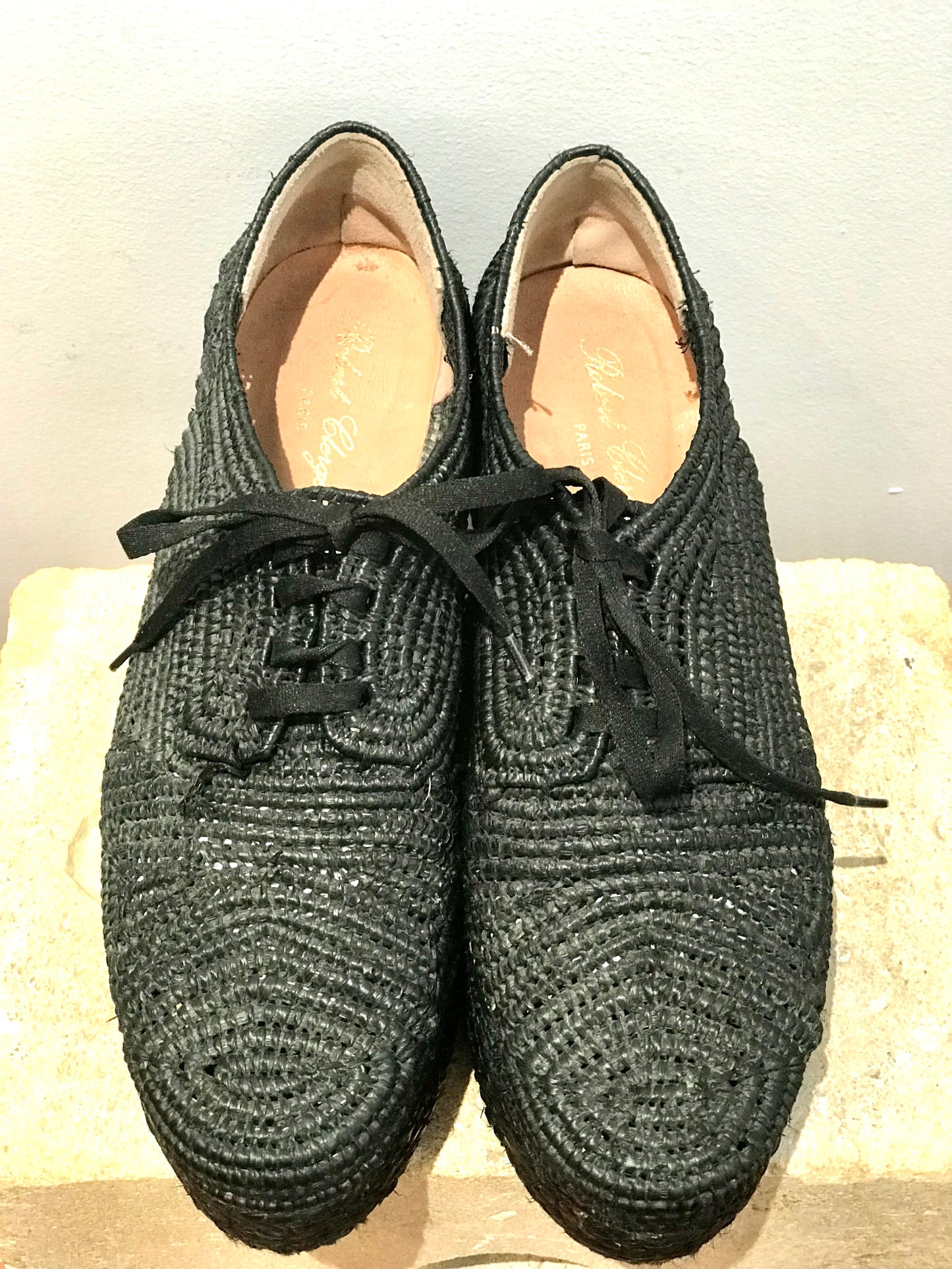 Robert Clergerie Black Raffia Woven Platform