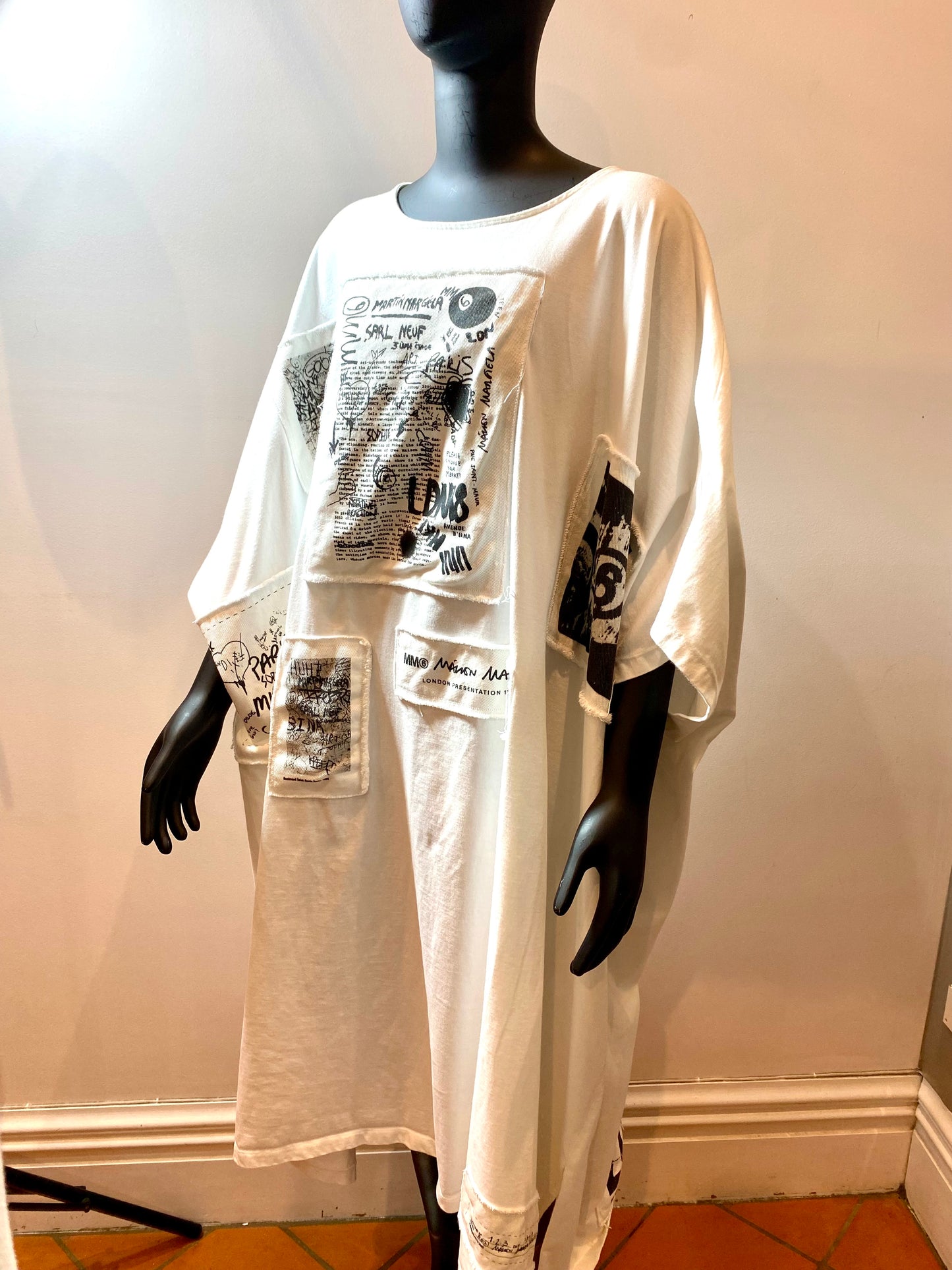 MM6 Maison Margiela White Graffiti Patch Dress