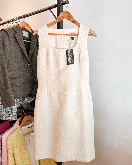 Versace - Cream Embossed Dress - Size 10/12 - NWT