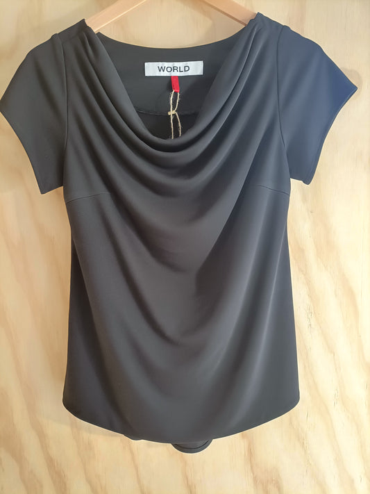 WORLD - Black Cowal Neck T-Shirt - Size XS