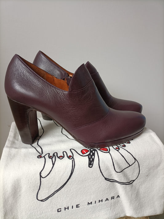 Chie Mihara - Aubergine Leather Bootie - Size 40