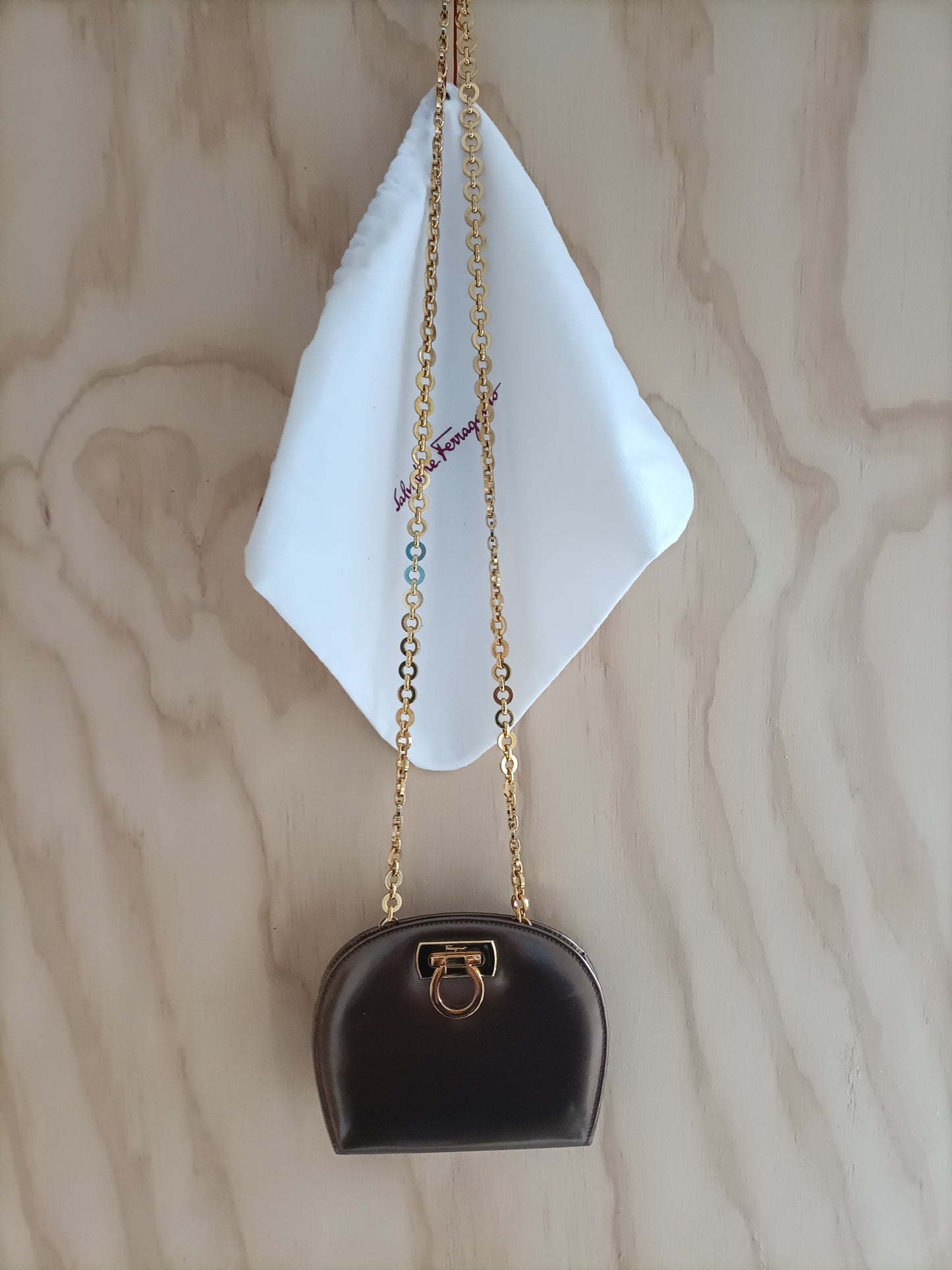 Salvatore Ferragamo - Bronze Evening Bag with Gold Chain Strap