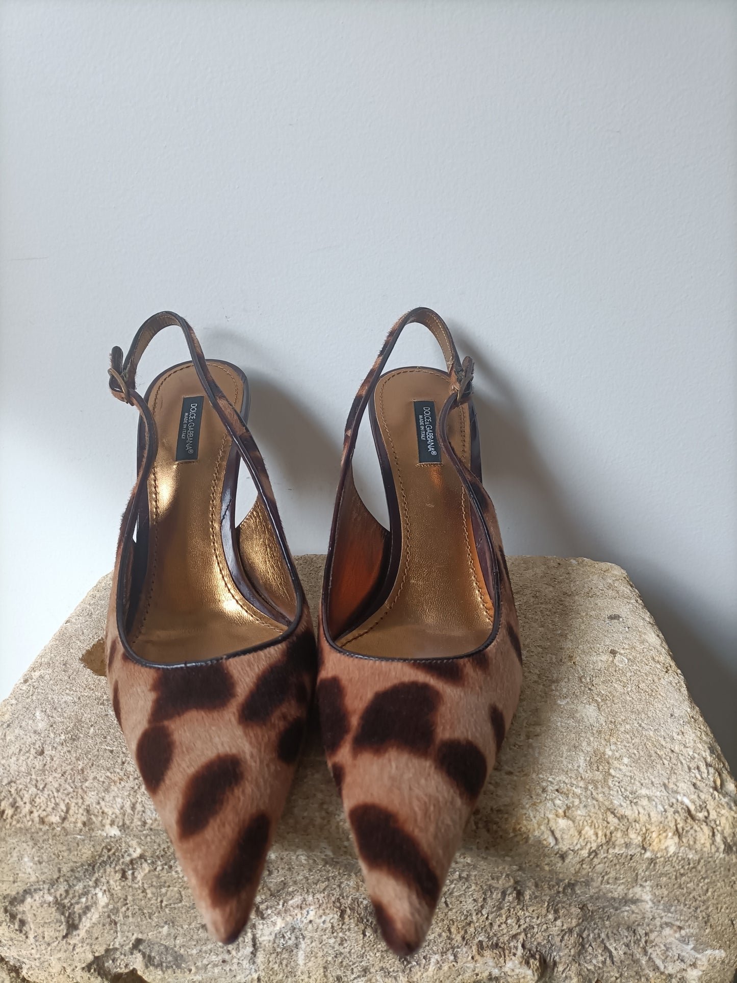 Dolce & Gabbanna - Pony Hair Leopard Print Slingback Heels - Size 39