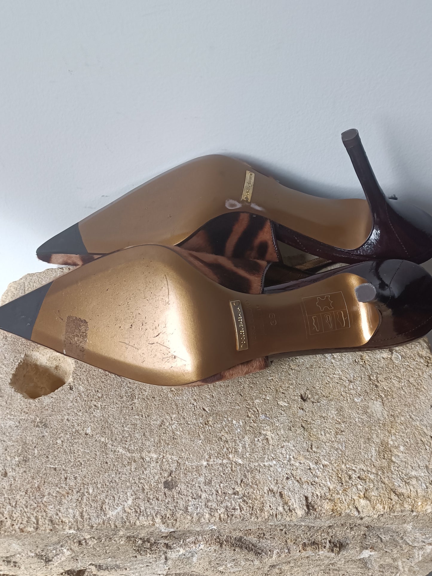 Dolce & Gabbanna - Pony Hair Leopard Print Slingback Heels - Size 39