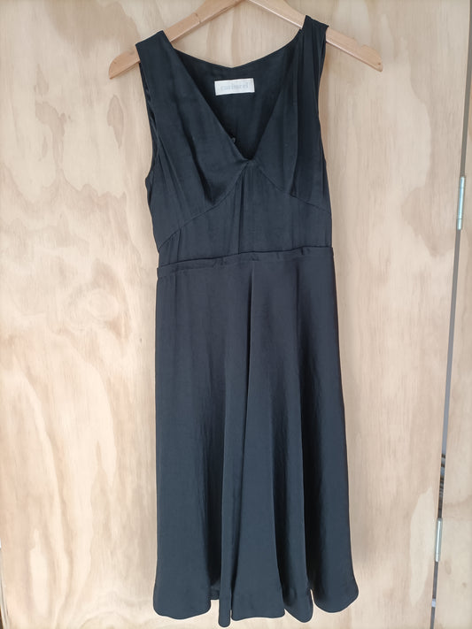 Cacharel - Black Satin Dress with Pleat Detail - Size UK 10