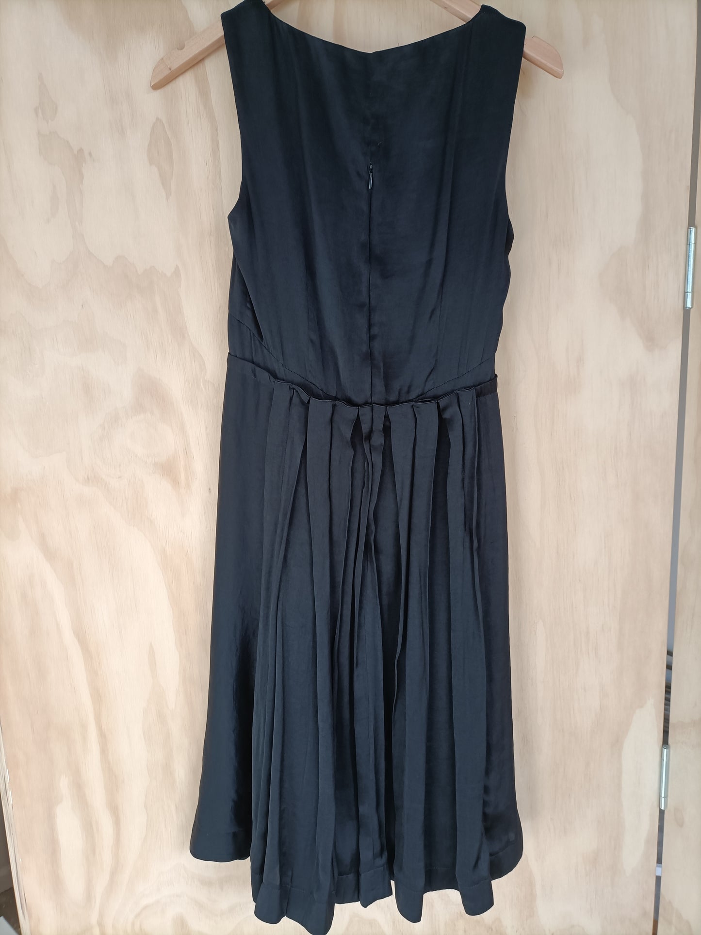 Cacharel - Black Satin Dress with Pleat Detail - Size UK 10