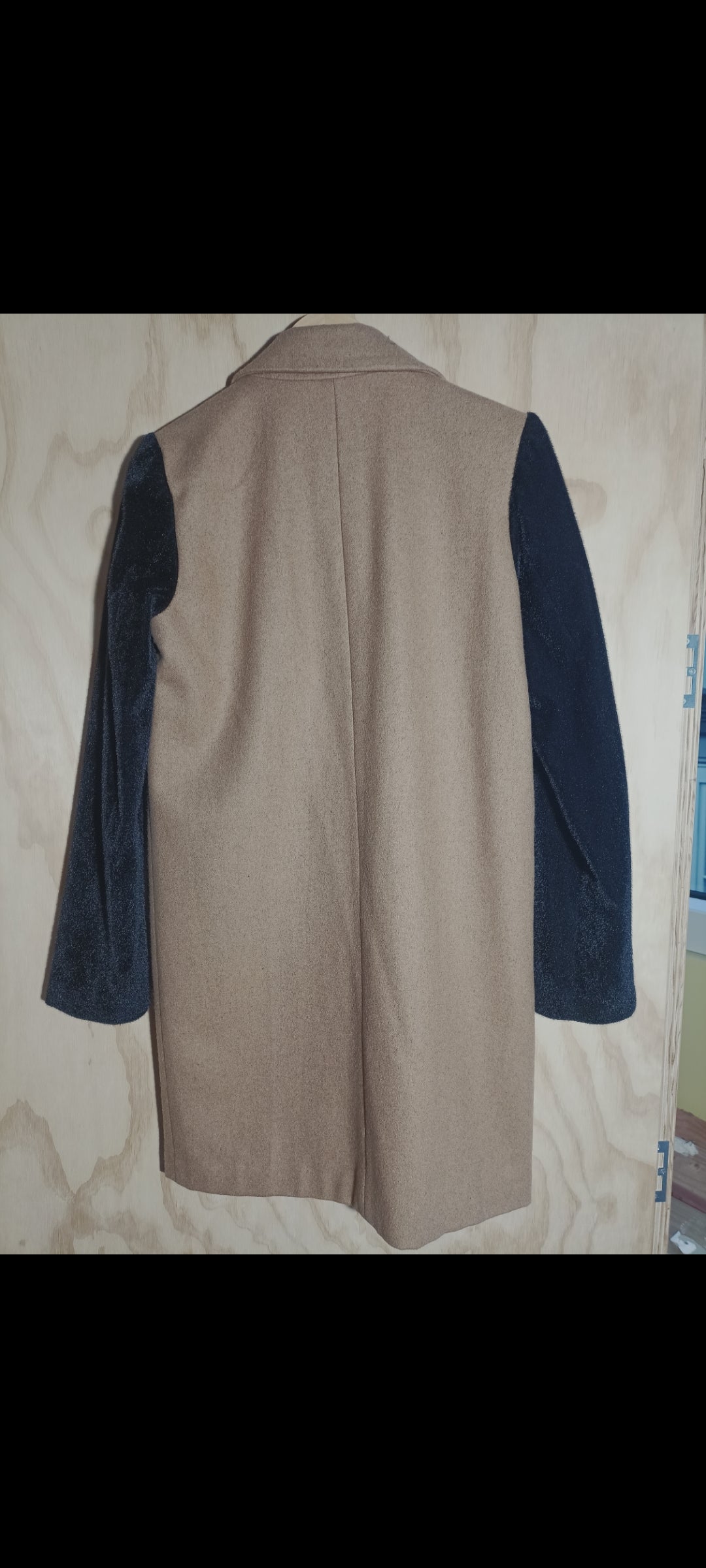 BDG - Camel Wool Mix Coat with Black Faux Fur Sleeves - Size M
