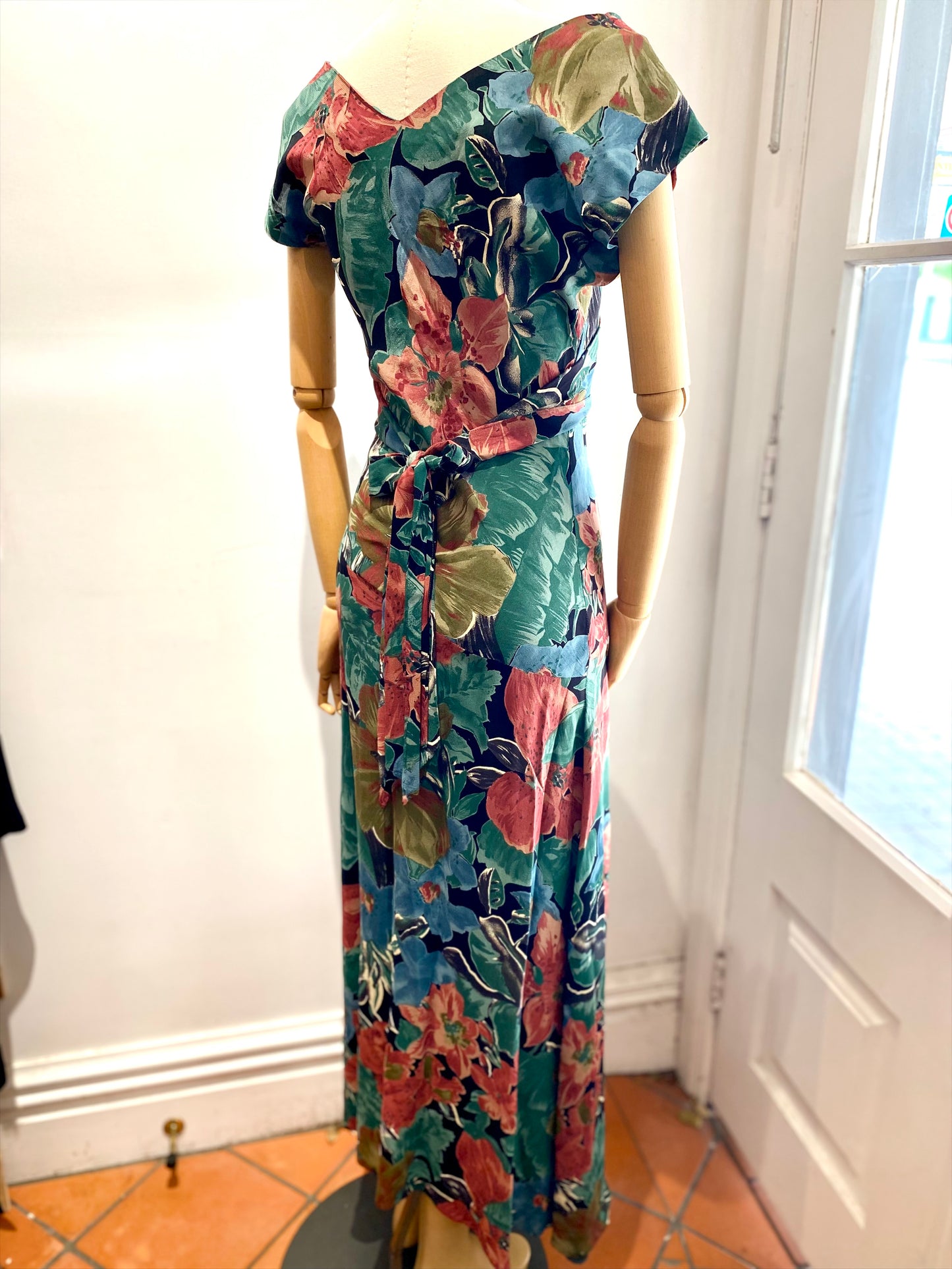 Zambesi Green/Maroon Floral Print Bias Cut Dress