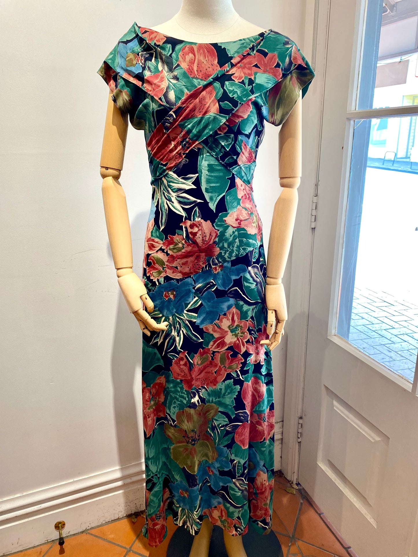 Zambesi Green/Maroon Floral Print Bias Cut Dress